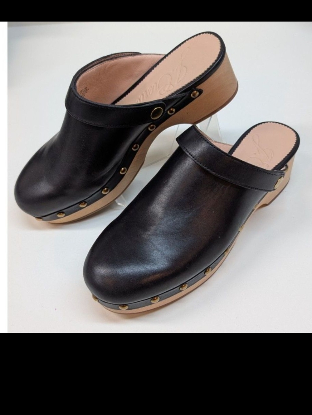 J. Crew Black Leather Slingback Clogs with Gold Studs - Picture 2 of 5